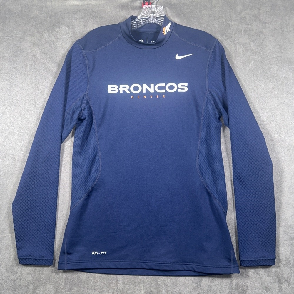 Nike Denver Broncos Mens Navy Blue Dri-FIT Onfield Mock Neck Shirt 555873-419 M